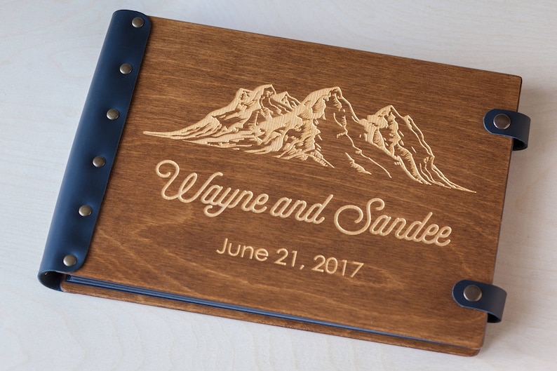 Wooden Photo Album with Mountains Design, Personalized Photo Album for Travel Memories, Unique Photo Book, Travel Gift image 4