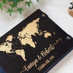 Guest Book World Map, Wedding Guestbook Golden Map, Wooden Guest Book Couple Wedding Gift, Unique Guest Book, Engraved Guest Book image 3