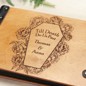 Halloween Photo Album Wooden Coffin Photo Album, Gothic Wedding Book Till Death Do Us Part, Couple Scrapbook Fall Wedding Decor, Skull Book