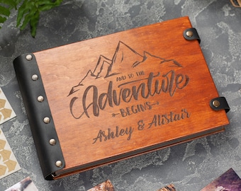 Our Adventure Book, Wooden Photo Album for Adventure Awaits, Perfect Travel Journal Let The Adventure Begin, Travel Scrapbook with Mountains