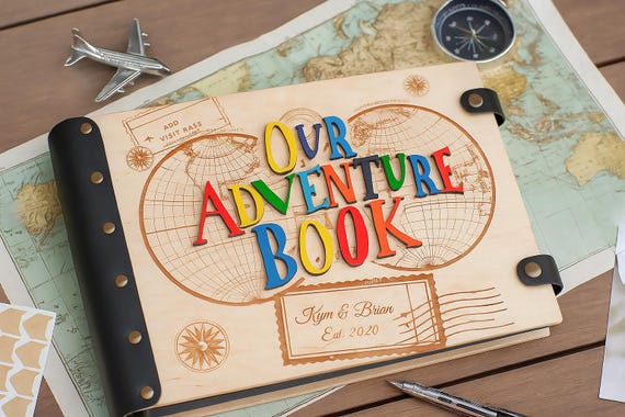 World Map Photo Album, Travel Photo Book, Adventure Scrapbook Travel Book Gift for Couple, Custom Wood Photo Album Anniversary Gift for Him