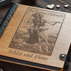 Wooden Photo Album, Till Death Do Us Part Wedding Photo Album, Gothic Skeleton Dance Scrapbook, Day Of The Dead Photo Book Sugar Skulls
