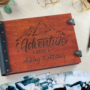 Personalized Adventure Book, Custom Engraved Wooden Photo Album with Mountains Design, Preserve Your Travel Memories in Memory Photo Book image 5