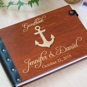Nautical Anchor Wedding Guest Book, Personalized Wood Guest Book for Beach Wedding, Anniversary Gift Idea, Anchor Wedding Gift