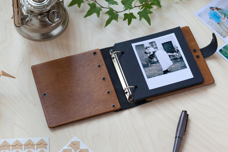 Wooden Photo Album Our Adventure Book with Personalization of Your Names and Date in Leather Bound Great Gift for Parents for Boyfriend image 6