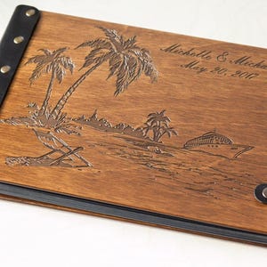 Álbum de fotos de boda en la playa, álbum de fotos tropical con grabado de palmera, recuerdo de luna de miel, álbum de fotos de pareja, álbum de recortes de boda