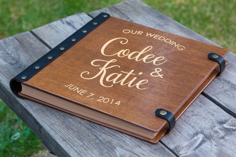 Personalized Scrapbook Album, Wooden Photo Album, Rustic Wedding Photo Album, Personalized Photo Album for Couple, Wedding Book Anniversary image 5