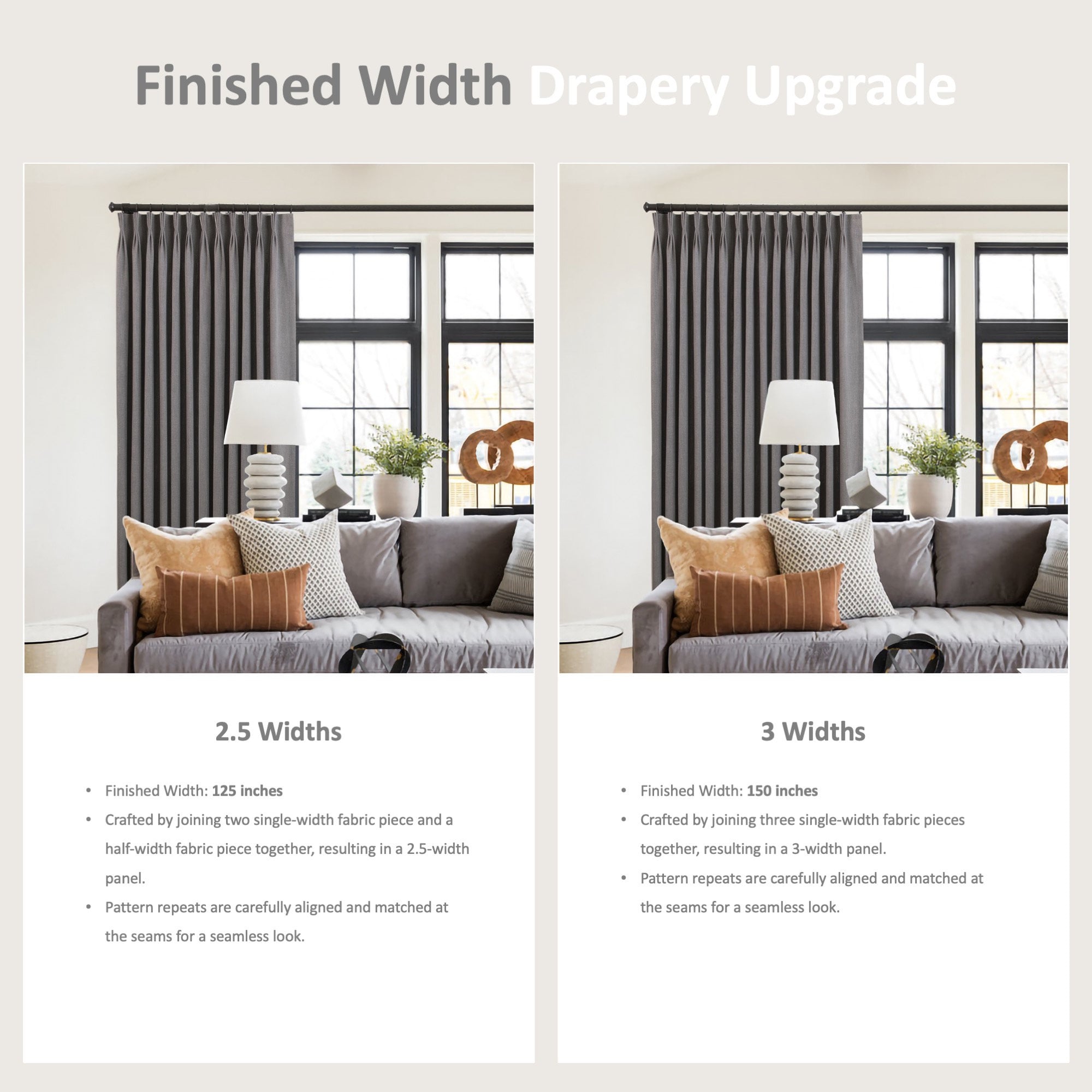 Finished Width Drapery Upgrade to Custom Curtain, Valance; 25