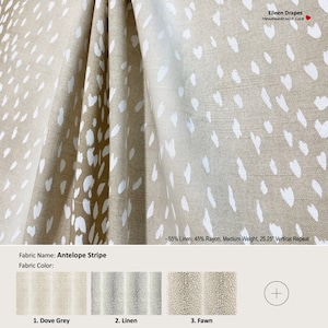 Antelope Stripe; 9 Colors; Vern Yip White Dots; Linen Blend Curtain, Valance; Extra width, Pleated, Lined Drapery Panel offered as upgrades