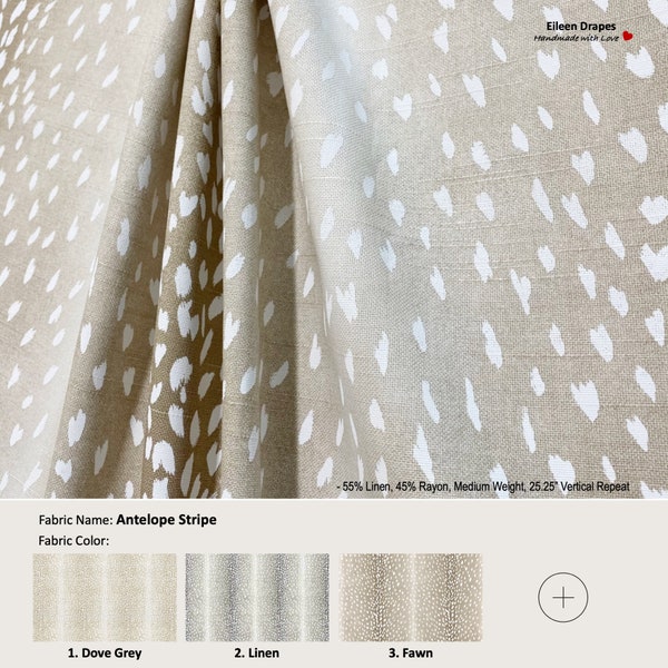 Antelope Stripe; 9 Colors; Vern Yip White Dots; Linen Blend Curtain, Valance; Extra width, Pleated, Lined Drapery Panel offered as upgrades