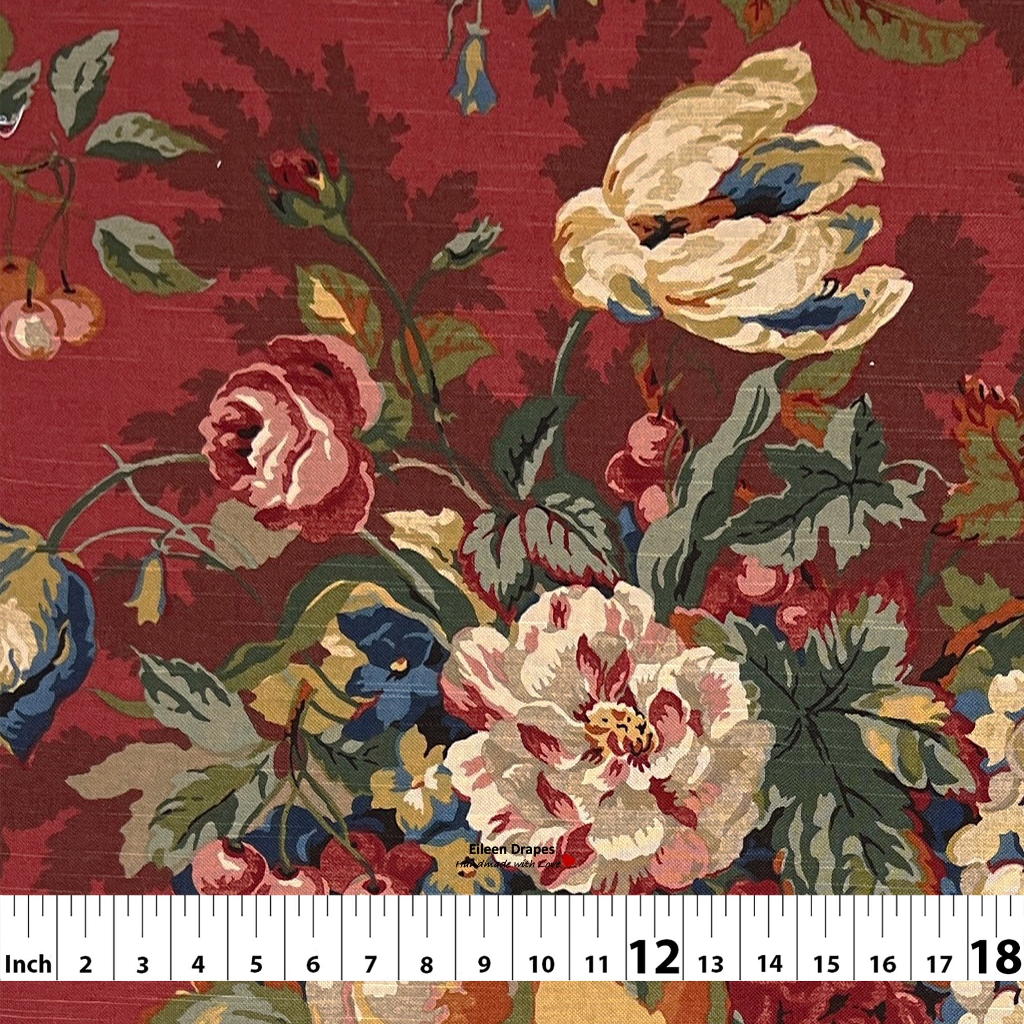 Queensland; Color Crimson Red; French Toile Vintage Floral
