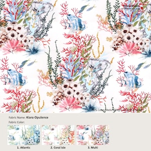 Kiara Opulence; 3 Colors; Nautical Tropical Coral Fish Sea Seaweed; Cotton Curtain, Valance; Pleated, Lined Drapery Panel offered as upgrade