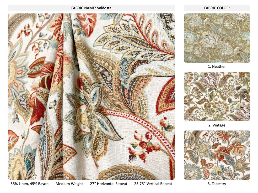 Valdosta 12 Colors Jacobean Floral Flower Paisley Gold Etsy Australia