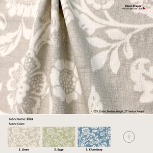 Eliza; 5 Colors; Vintage Floral Flower; Cotton Curtain, Valance; Extra width & Length, Pleated, Lined Drapery Panel offered as upgrades