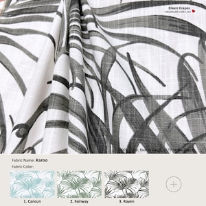 Karoo; 5 Colors; Leaves Leaf Palm Branch; Cotton Curtain, Valance; Extra width & Length, Pleated, Lined Drapery Panel offered as upgrades