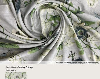 Landhaus; Farbe Taube; Aquarell Blume Floral Lottie Grey; Vorhang aus Leinenmischung; Plissierte, gefütterte Vorhänge, die als Upgrade angeboten werden