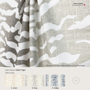 Exotic Tiger; 6 Colors; Modern Abstract; Linen Blend Curtain, Valance; Extra width & Length, Pleated, Lined Drapery Panel offered as upgrade