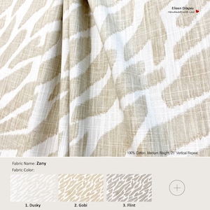 Zany; 6 Colors Dusky Gobi Flint Mineral Blue Fusion Ink; Animal Zebra; Cotton Curtain, Valance; Pleated, Lined Drapery offered as upgrades