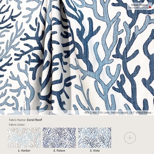 Coral Reef; 5 Colors; Contemporary Branch White; Cotton Blend Curtain, Valance; Pleated, Lined Drapery Panel offered as upgrades