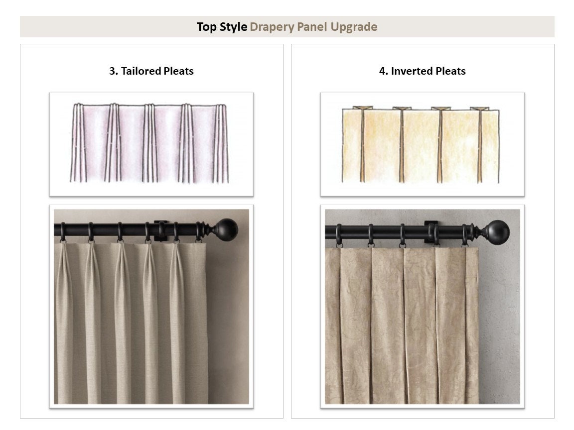 TOP STYLE Upgrade to Custom Drapes; Pinch Pleat; French Pleat; Inverted ...