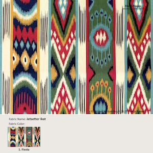 Jetsetter Ikat; Color Fiesta; Tribal Ethnic Stripe; Linen Curtain, Valance; Extra width, Pleated, Lined Drapery Panel offered as upgrades