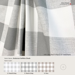 Anderson Buffalo Check; 15 Colors; Gray Blue Navy Red White Plaid; Cotton Curtain, Valance; Pleated, Lined Drapery Panel offered as upgrades