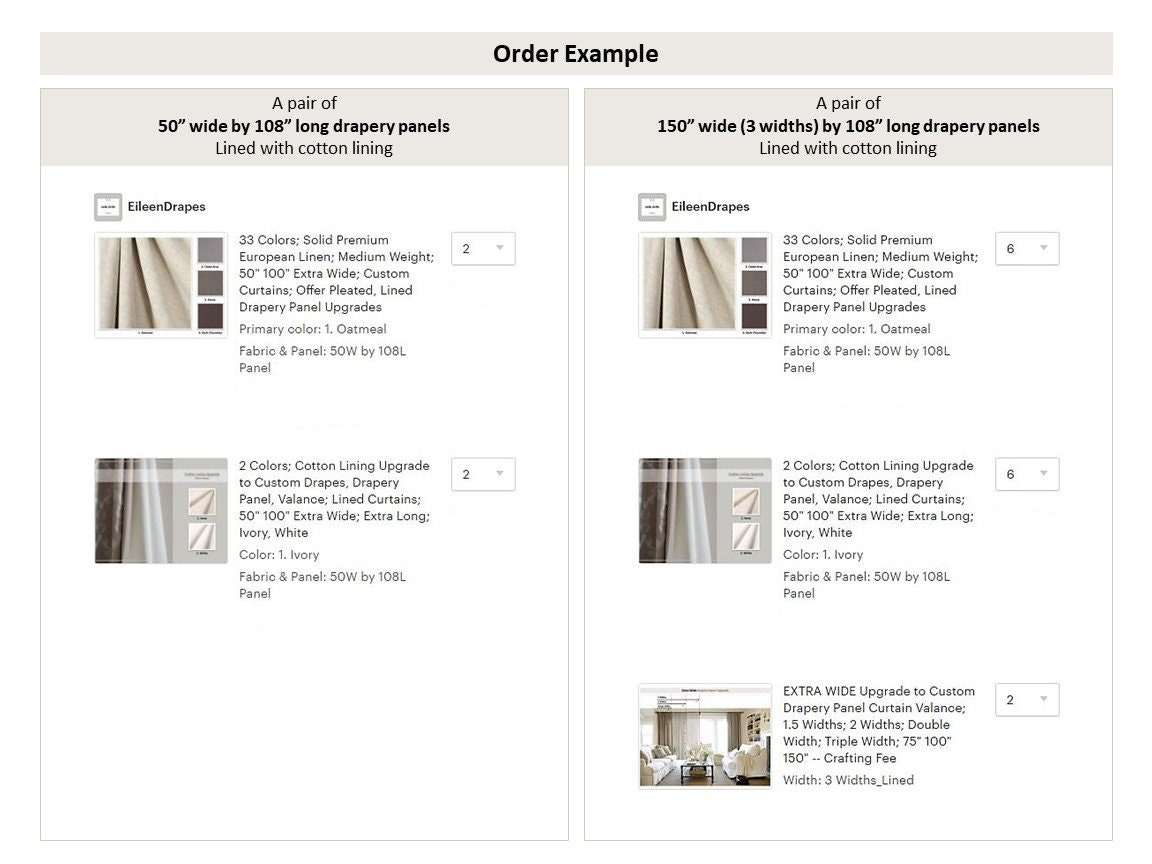 2 Colors Cotton Lining Upgrade To Custom Drapes Drapery Panel
