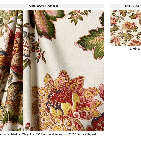 2 Panneaux De Rideaux Multicolores - Motif Floral Jacobéen Sur Fond Coquille D'œuf - Tissu Lin