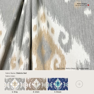 Dakota Ikat; 5 Colors Gray Linen Ocean Blue Meadow Concord; Abstract; Cotton Curtain, Valance; Pleated, Lined Drapery offered as upgrades