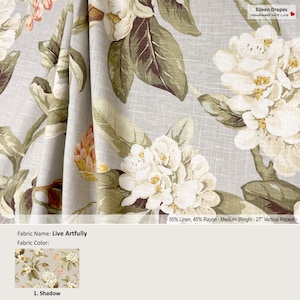 Live Artfully; Color Shadow; Vintage Floral Flower Garden Gray; Linen Blend Curtain, Valance; Pleated Lined Drapery Panel offered as upgrade