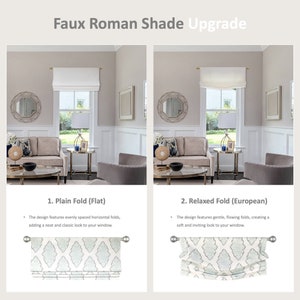Faux Roman Shade Upgrade; Plaid or Relaxed (European) Fold; Non-functional; Custom Width & Length; Handmade based on 63&quot; Long Drapery Panels