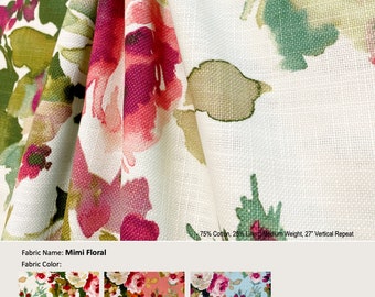 Mimi Floral; 3 Colors Blossom Coralline Horizon; Watercolor Flower Rose; Linen Blend Curtain; Pleated, Lined Drapery offered as upgrades