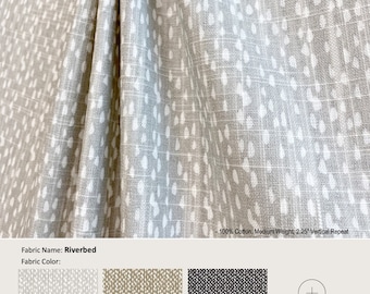 Riverbed; 7 Colors; Dots Grey Beige Blue; Cotton Curtain, Valance; Extra width & Length, Pleated, Lined Drapery Panel offered as upgrades