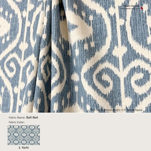 Bali Ikat; Color Yacht; Cotton Curtain, Valance; Extra width & Length, Pleated, Lined Drapery Panel offered as upgrades