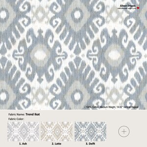Trend Ikat; 6 Colors; Damask Ethnic Diamond Stripe; Cotton Curtain, Valance; Pleated, Lined Drapery Panel offered as upgrades