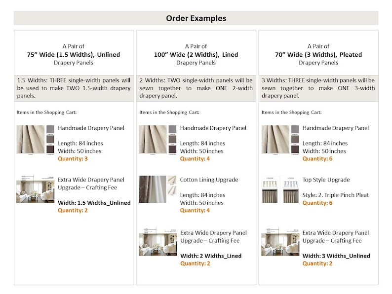 EXTRA WIDE Upgrade to Custom Drapery Panel Curtain Valance; 1.5 Widths; 2 Widths; Double Width; Triple Width; 75 100 150 Crafting Fee