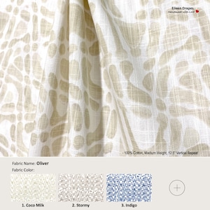 Oliver; 6 Colors; Ikat White Blue Grey; Cotton Curtain, Valance; Extra width & Length, Pleated, Lined Drapery Panel offered as upgrades