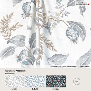 Arboretum; 6 Colors; Botanical Floral Fruit; Linen Blend Curtain, Valance; Extra width, Pleated, Lined Drapery Panel offered as upgrades