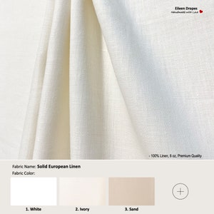 Solid European Linen; 23 Colors; 100% Linen Curtain, Valance; Extra width, Extra Length, Pleated, Lined Drapery Panel offered as upgrades