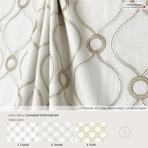 Curveball Embroidered; 7 Colors; Lattice; Cotton Blend Curtain, Valance; Extra width & Length, Pleated, Lined Drapery offered as upgrades