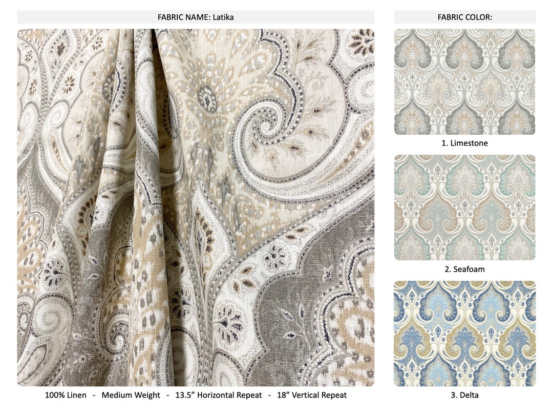 Latika 3 Colors Damask Floral Grey Beige Blue Linen - Etsy