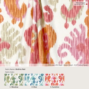 Andros Ikat; 3 Colors; Geometric Abstract; Linen Blend Curtain, Valance; Extra Width, Pleated, Lined Drapery Panel offered as upgrades