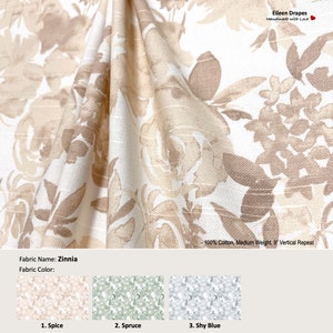 Zinnia; 4 Colors; Watercolor Floral Flower; Cotton Curtain, Valance; Extra width & Length, Pleated, Lined Drapery Panel offered as upgrades