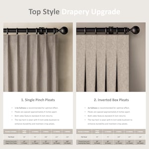TOP STYLE Drapery Upgrade to Custom Drapes; Pinch Pleats; Euro Pleats; Box Pleats; Top, Back Tabs; Metal Grommets; Header; Shower Curtain