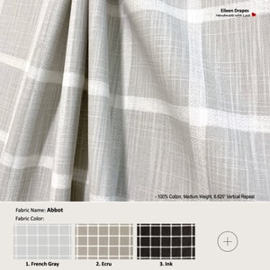 Abbot; 6 Colors French Gray Ecru Denim Waterbury Blue Ink; Buffalo Check Plaid; Cotton Curtain; Pleated, Lined Drapery offered as upgrades