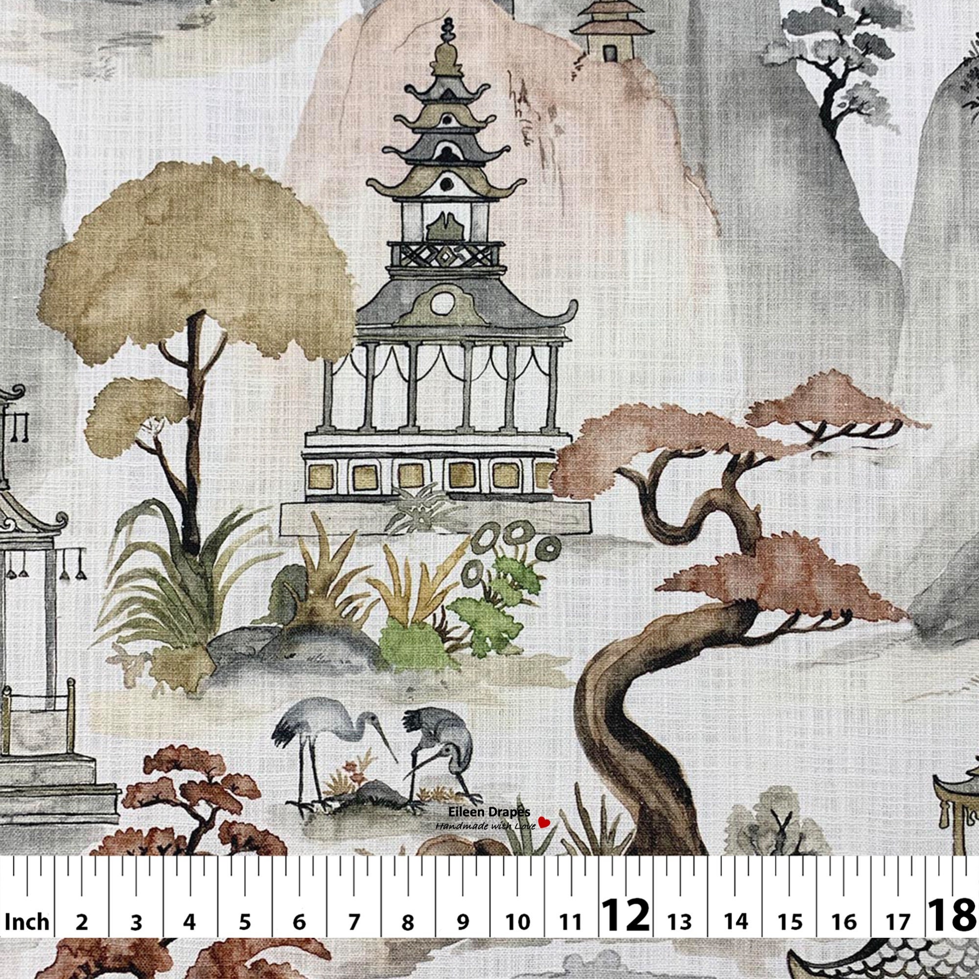 Yari; Color Vintage; Asian Toile Chinoiserie; Cotton Curtain, Valance ...