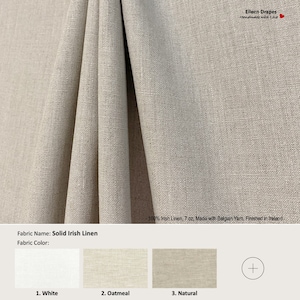 Solid Irish Linen; 21 Colors; 100% Irish Linen Curtain, Valance; Extra width & Length, Pleated, Lined Drapery Panel offered as upgrades
