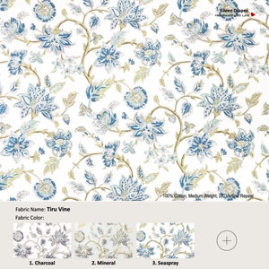 Tiru Vine; 6 Colors; Botanical, Florals, Jacobeans; Cotton Curtain, Valance; Extra width, Pleated, Lined Drapery Panel offered as upgrades