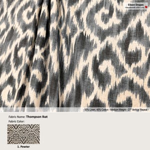 Thompson Ikat; Color Pewter; Linen Blend Curtain, Valance; Pleated, Lined Drapery Panel offered as upgrades