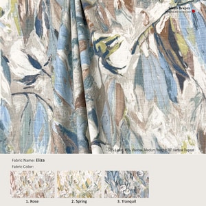 Eliza; 3 Colors; Abstract Monet Watercolor Floral Flower; Linen Blend Curtain, Valance; Pleated, Lined Drapery Panel offered as upgrades